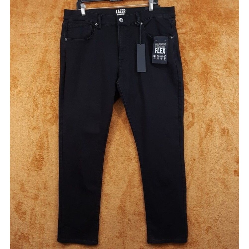 LAZER Jeans Mens Size 38x30 Black Wash Skinny Fit Stretch Denim